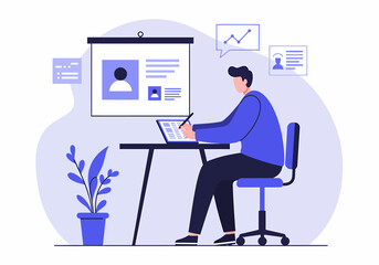 Poster - Office Work Man Analyzing Data Statistics Presentation Illustration