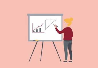 Poster - Woman Drawing Graph on Flipchart Presentation with Marker