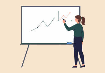 Poster - Businesswoman Drawing Growth Chart On Whiteboard Presentation Success