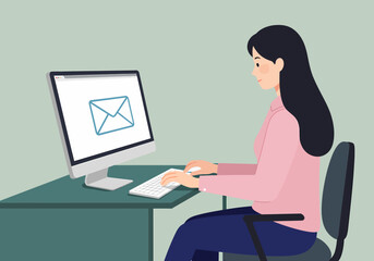 Aufkleber - Woman Typing Email on Computer in Home Office