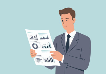 Poster - Businessman Analyzing Financial Data Charts and Graphs Reports