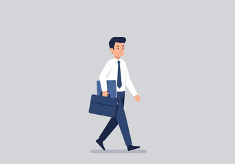 Poster - Walking businessman character with laptop and briefcase Illustration