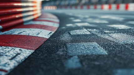Wall Mural - a close-up shot of an empty f1 track, showcasing tire marks on the asphalt. the photo captures the s