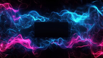 Poster - Abstract Dynamic Soundwave Pattern: Electric Blue and Neon Pink Flowing Energy with Black Center