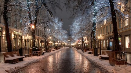 Poster - Beautiful winter streets with lights