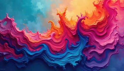 Wall Mural - Abstract swirling paint textures in vibrant hues, dynamic, art, canvas