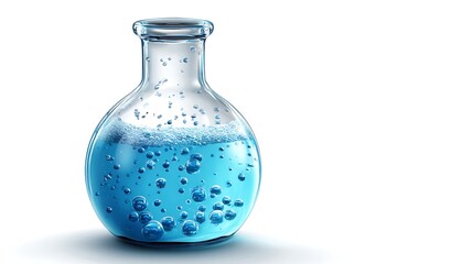 Poster - Blue chemistry flask with liquid and bubbles