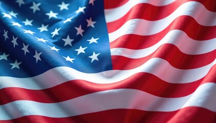 Wall Mural - Close-up shot of a waving American flag, showing vibrant colors and texture , government, star