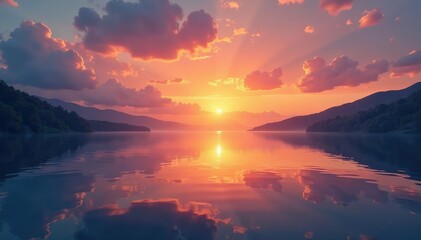 Wall Mural - serene sunrise over a tranquil lake, reflecting spiritual peace , connection, nature