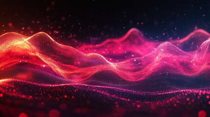 Poster - Abstract Glowing Red and Magenta Particle Waves on Dark Background