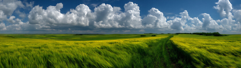 wide barley field under clear blue sky