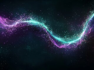 Poster - Abstract Holographic Soundwave: Teal and Purple Energy Flow in Dark Space