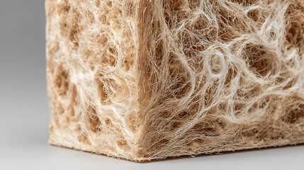 Poster - Close, up of a biodegradable mycelium box showcasing its fibrous texture in soft light on a rustic eco, friendly background