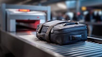 Leinwandbilder - Close, up of carry, on bag entering x, ray scanner at airport security checkpoint during busy travel season