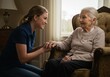 © Ozz - A young caregiver gently holds the hand of an elderly woman, sharing a moment of care.