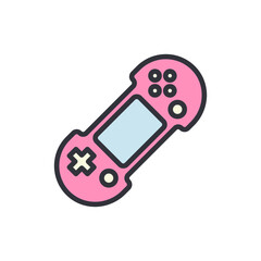 Poster - Stylized pink portable game console illustration on a black background