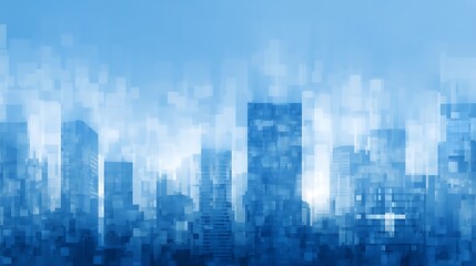 Poster - Corporate presentation background, corporate image with a cityscape and many windows, an abstract blue corporate banner or background for presentation