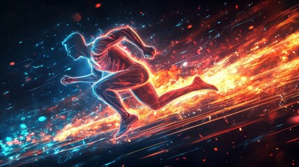 Poster - Abstract Runner with Fiery Trail and Neon Accents