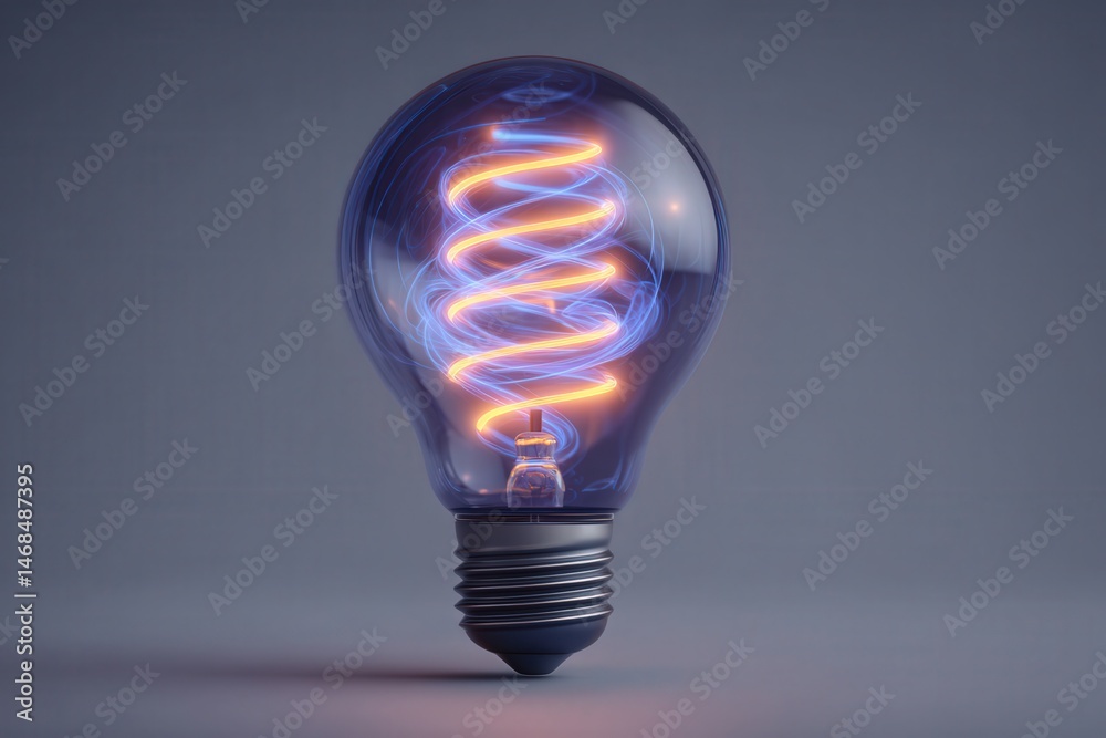 A unique light bulb design features a glowing spiral filament inside, creating an eye-catching display of electric energy. The smooth glass surface enhances the modern aesthetic of the bulb.