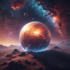 Wall Mural - solitary luminous sphere in vast nebula, cosmic scene , space scene, galaxy, ethereal