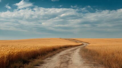 Aufkleber - Dirt road beside wheat field with empty space