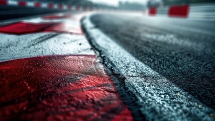 Wall Mural - this close-up image showcases an empty f1 track featuring red curbs, highlighting the detail and tex