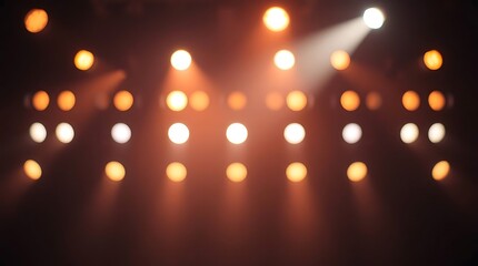 Out-of-focus lights create a bokeh effect, with a grid pattern of warm, bright circles against a dark background, suggesting a stage or performance setting. 