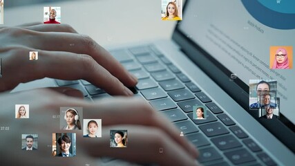 Poster - Multinational human resources network concept with business people using laptops in office