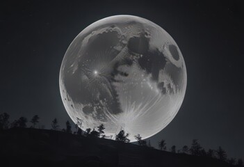 Canvas Print - low-hanging full moon casts eerie glow on dark night sky , eerie, astronomy