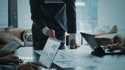 Aufkleber - 会議するビジネスパーソンのグループと金融テクノロジーのコンセプト