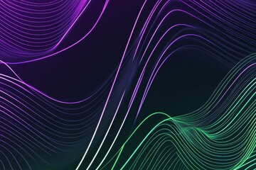Poster - Glowing Abstract Waves: Purple, Green, and White Fluid Forms on Dark Background