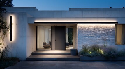 Poster - Exterior house entrance walls, surface mounted linear light on outside walls of house