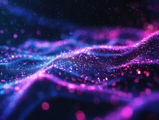 Poster - Glowing Pink and Blue Particles Wave Abstract Background