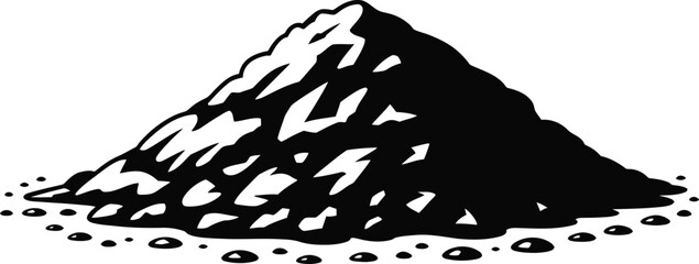 Poster - Black and white graphic illustration of a pile of dirt or soil with droplets