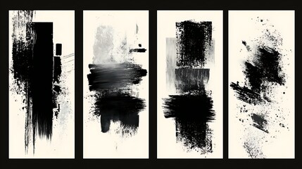 Poster - Grunge backgrounds set, brush black paint ink stroke