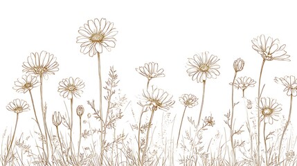 Poster - ð¡Hamomile detailed hand drawn line art, botanical daisy flower, medicinal herbs, light clean background