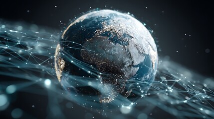 Aufkleber - High, quality globe surrounded by digital network elements