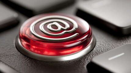 Fototapete - Close-up of red computer keyboard button featuring email icon next to ai node symbolizing marketing automation