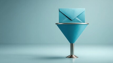 Poster - Blue envelope displayed on a silver stand illustrating the concept of email communication in marketing strategies