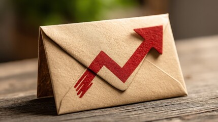 Poster - Paper envelope with a red arrow indicating direction and momentum in communication and messaging concepts