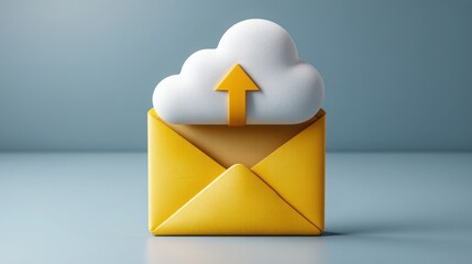 Poster - Creative concept of an envelope featuring a floating cloud in the center symbolizing digital communication and delivery