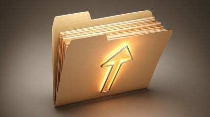 Fototapete - Folder featuring a golden arrow symbol representing success and progress in a business environment with glowing effect