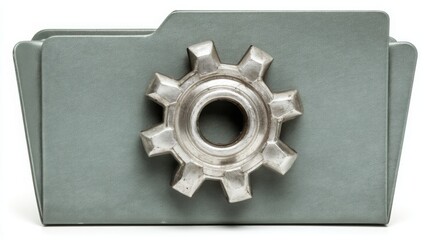 Poster - Metal gear on a white background symbolizing mechanism and processes in industrial design with rotating concept