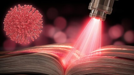 Poster - an open book emitting light symbolizing the concept of ai reading through a scanning beam from the e