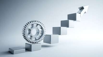 Poster - technology empowerment illustrated by a gear wheel on a white background with floating chart arrow c