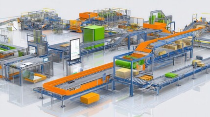 Poster - Automated production facility layout design illustration.
