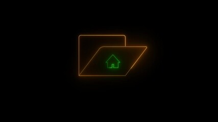 Poster - Glowing neon button with upload, download, home, and house icons, a vector symbol for internet property icon