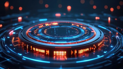 Poster - Futuristic circular interface with glowing circuits