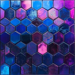 Poster - Cybernetic Honeycomb Pattern Deep Magenta Cyan Blue Metallic Texture