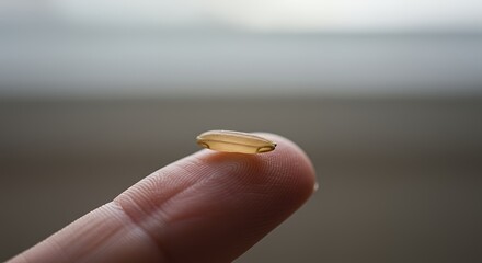 a single grain of rice on a fingertip: macro photography of brown rice